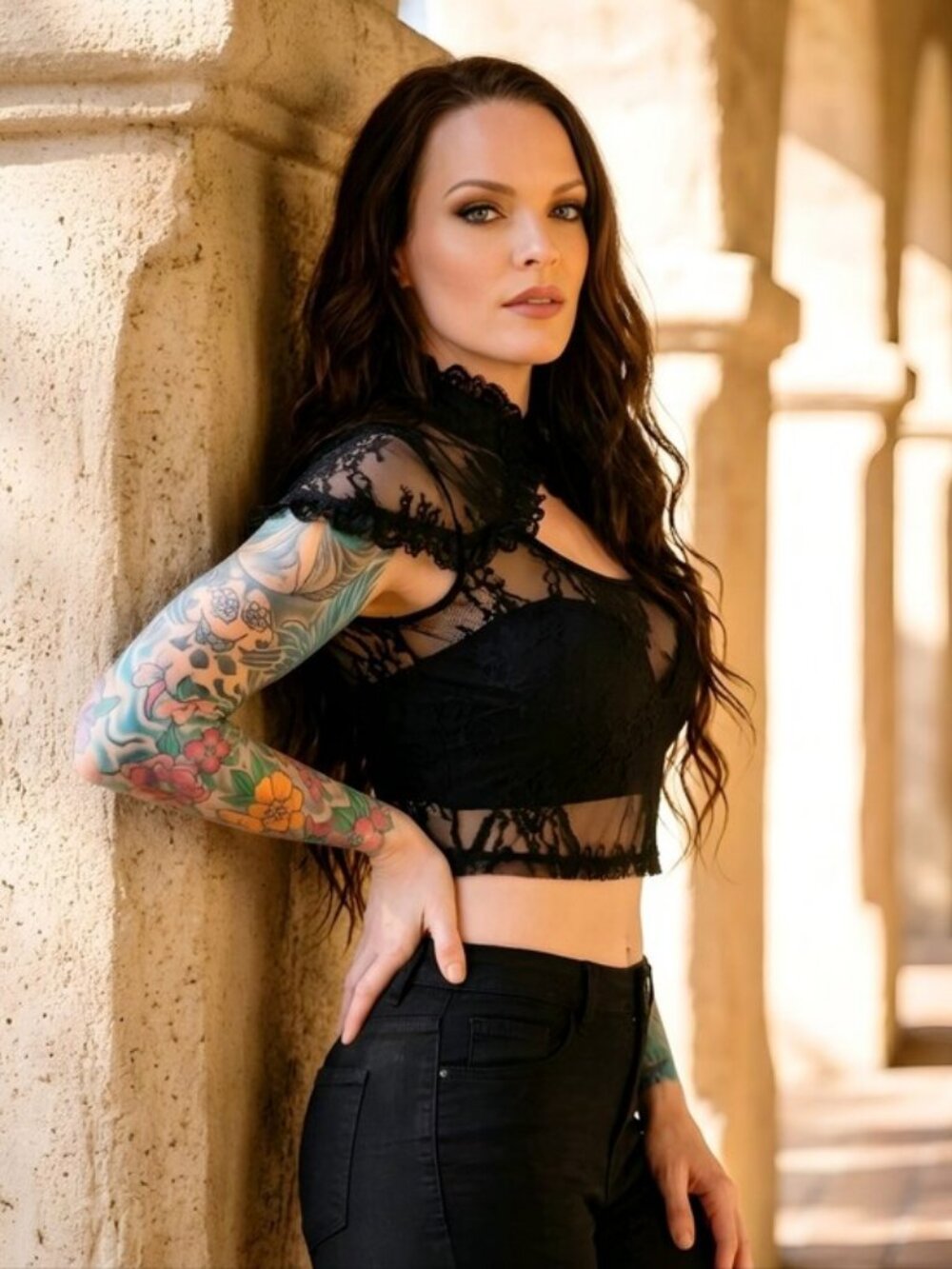 Killstar ✦ Rena Lace Crop Top ✦ Gothic Sheer High Neck Stretch Mesh Black NWT